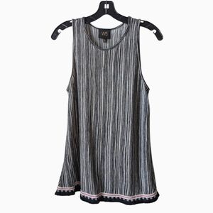 W5 Striped Tank Top with Fringe Detail Black White Red Size Medium